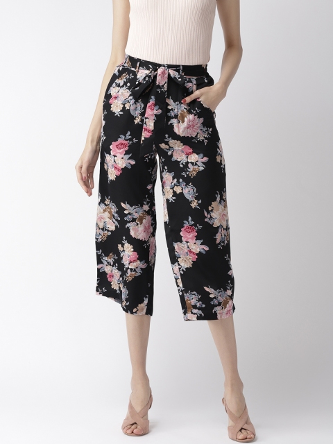 

MISH Women Black & Pink Comfort Loose Fit Printed Culottes