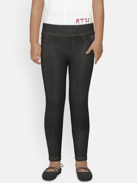 

612 league Girls Black Solid Jeggings