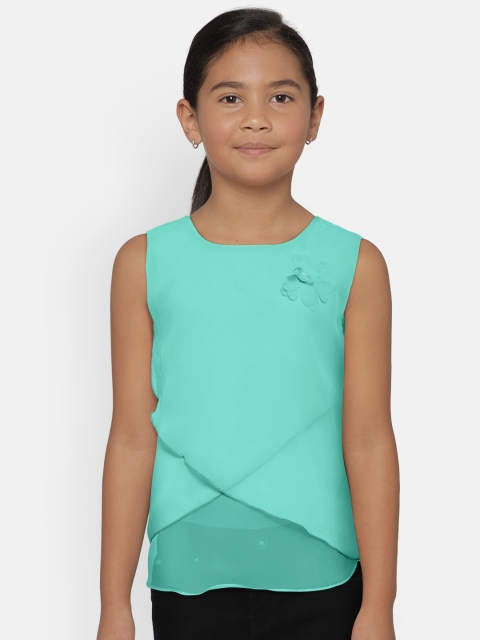 

612 league Girls Green Layered Solid Styled Back Top