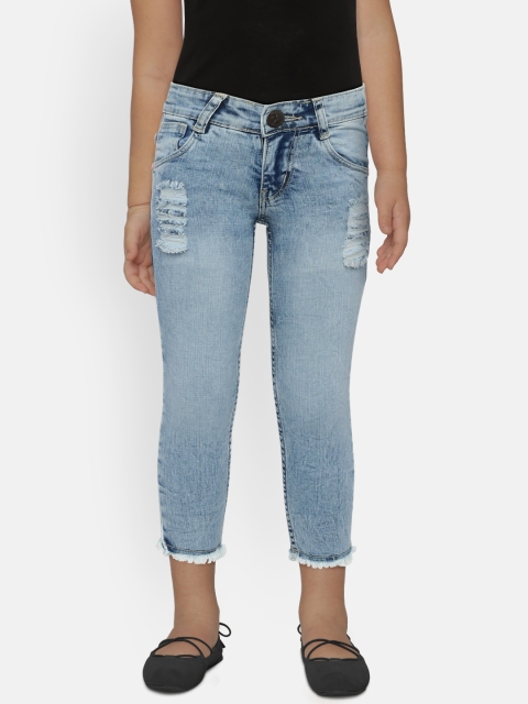 

612 league Girls Blue Regular Fit Mid-Rise Low Distress Jeans