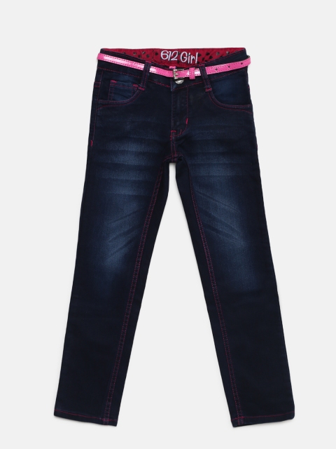 

612 league Girls Navy Regular Fit Mid-Rise Clean Look Stretchable Jeans, Navy blue