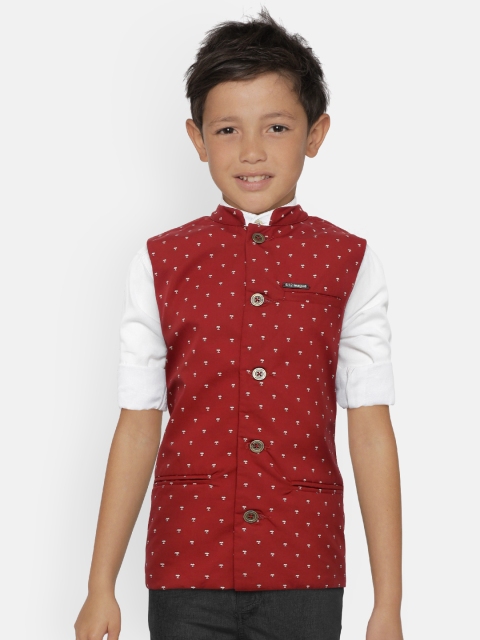

612 league Boys White & Maroon Regular Fit Casual Shirt with Nehru Jacket