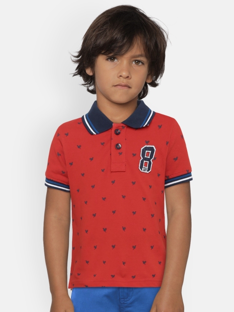 

612 league Boys Red Printed Polo Collar T-shirt