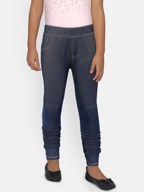 

612 league Girls Navy Blue Solid Jeggings