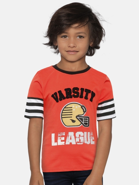 

612 league Boys Orange Printed Round Neck T-shirt