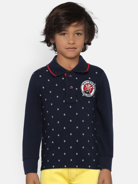 

612 league Boys Navy Blue Printed Polo Collar T-shirt