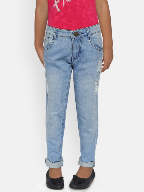 

612 league Girls Blue Regular Fit Mid-Rise Mildly Distressed Stretchable Jeans