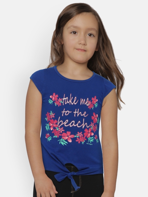 

612 league Girls Blue Printed Pure Cotton Top
