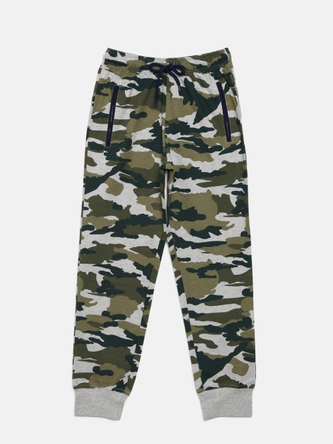 

612 league Boys Olive Green & Grey Melange Camouflage Print Joggers