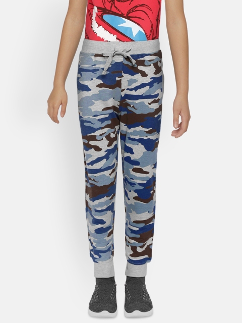 

612 league Boys Blue & Grey Melange Camouflage Print Joggers