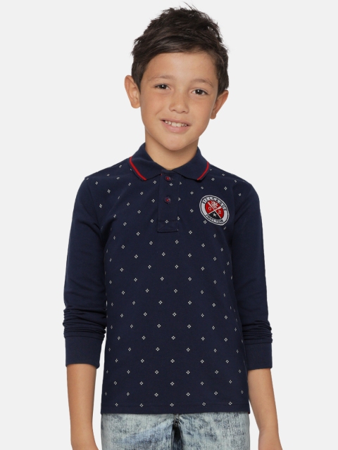 

612 league Boys Navy & Grey Printed Polo Collar T-shirt, Navy blue