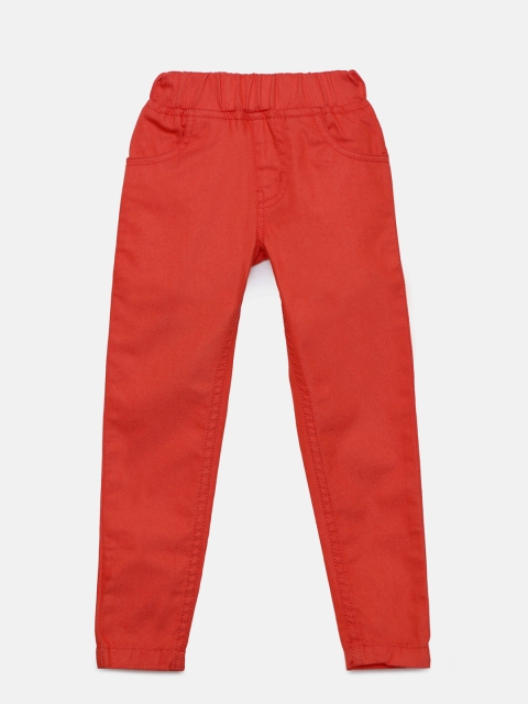 

612 league Girls Coral Orange Regular Fit Solid Trousers