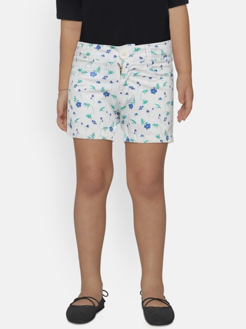 

612 league Girls White Printed Regular Fit Shorts
