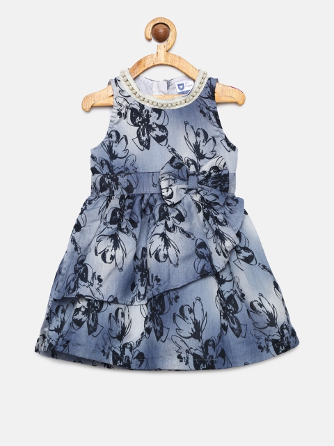 

612 league Girls Blue Floral Printed Fit and Flare Dress
