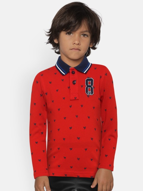 

612 league Boys Red Printed Polo Collar T-shirt
