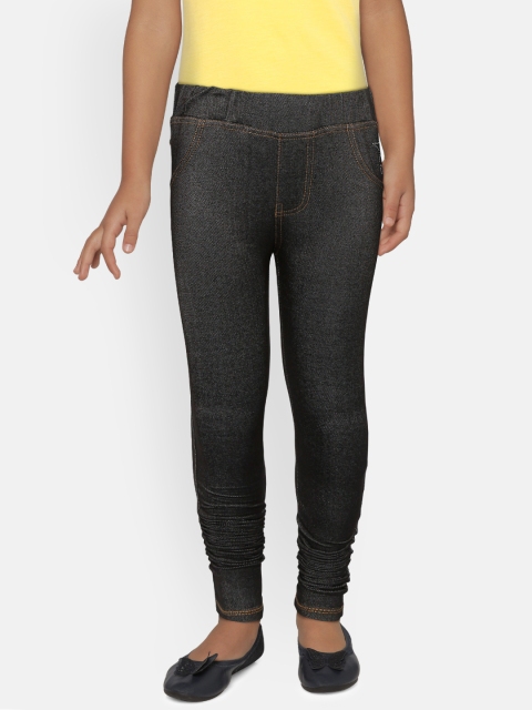 

612 league Girls Black Solid Jeggings