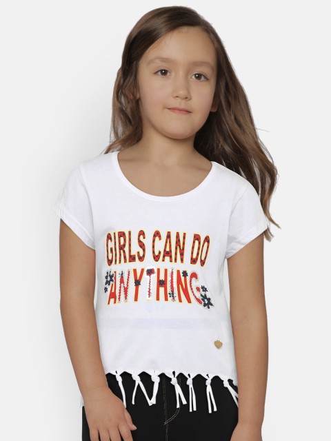 

612 league Girls White Printed Top