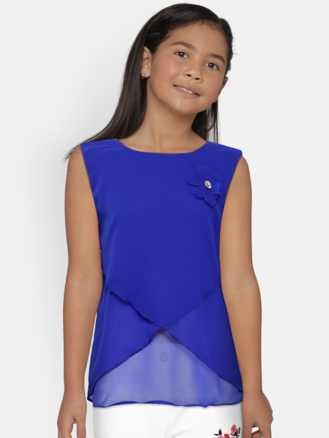 

612 league Girls Blue Layered Solid Styled Back Top