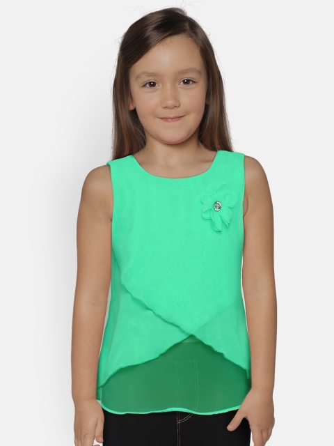 

612 league Girls Green Solid Semi Sheer Top