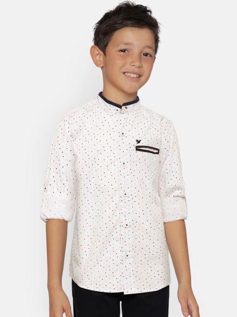 

612 league Boys White & Red Regular Fit Printed Casual Shirt