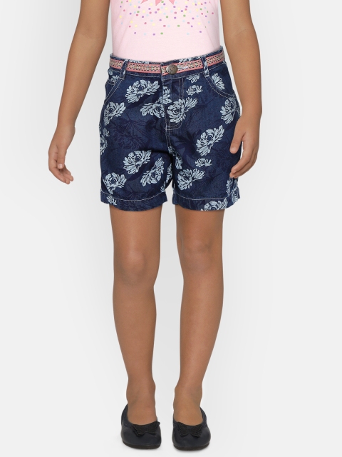 

612 league Girls Navy Printed Regular Fit Chambray Shorts, Navy blue