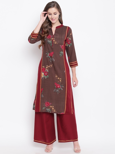 

Kurti's by Menka Women Brown & Maroon Printed Kurta with Palazzos