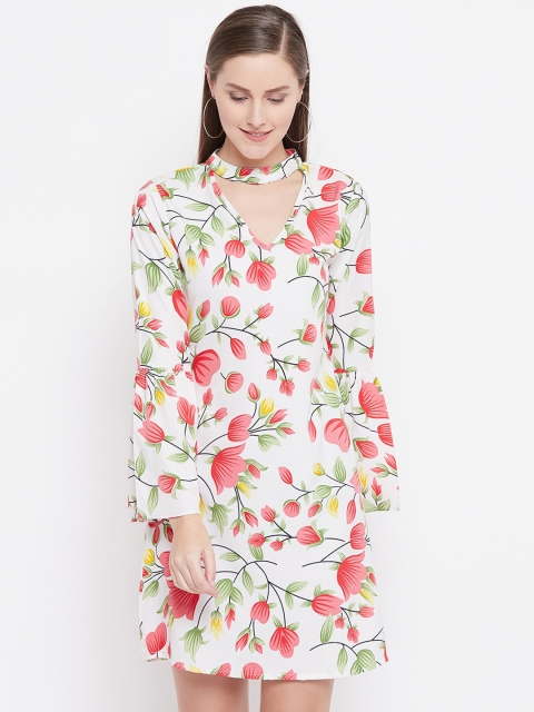 

Belle Fille Women White & Pink Floral Print Shift Dress