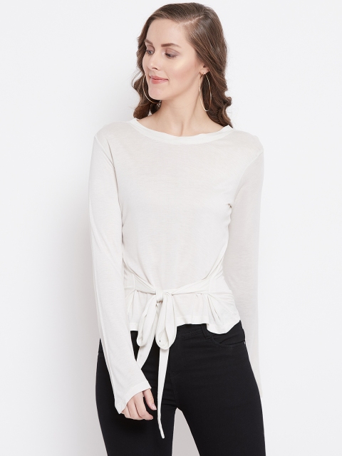 

Belle Fille Women Off-White Solid Cinched Waist Top