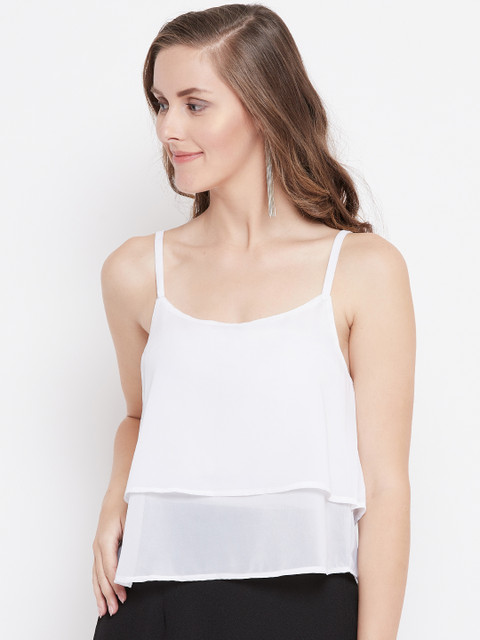 

Belle Fille Women White Solid Layered A-Line Top