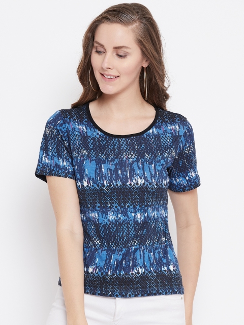 

Belle Fille Women Blue Printed Round Neck T-shirt