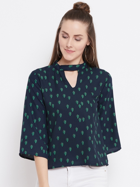 

Belle Fille Women Navy Blue & Green Printed Top