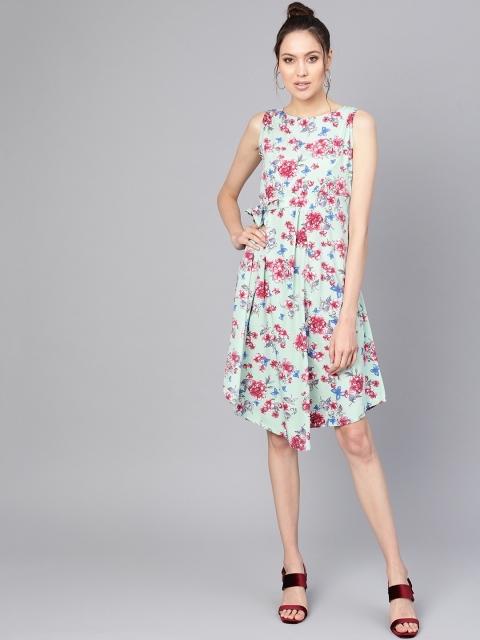 

Ives Women Sea Green & Maroon Floral Printed A-Line Dress