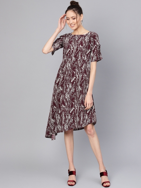 

Ives Women Burgundy Printed A-Line Dress