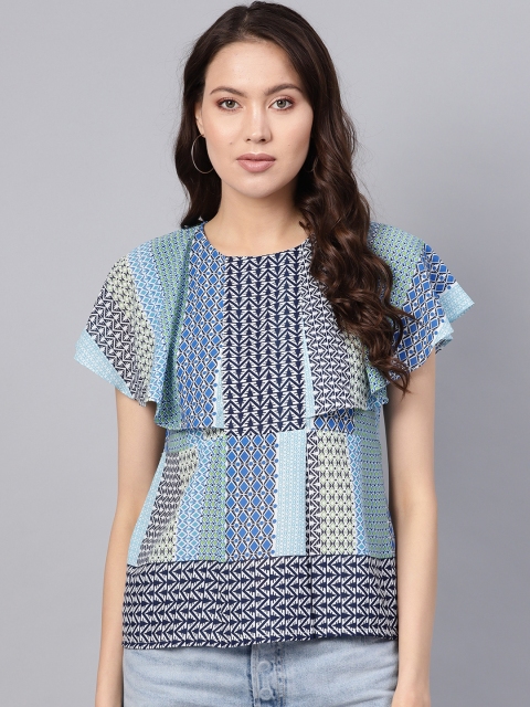 

Ives Women Blue & White Printed Top