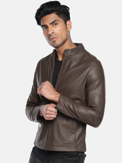 

Pepe Jeans Men Brown Solid Biker Jacket