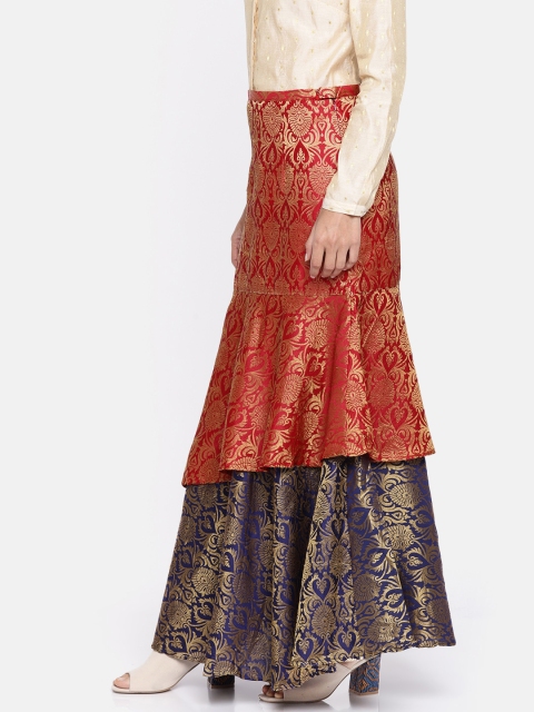 

Ira Soleil Women Red & Blue Woven Design Layered Maxi Flared Skirt