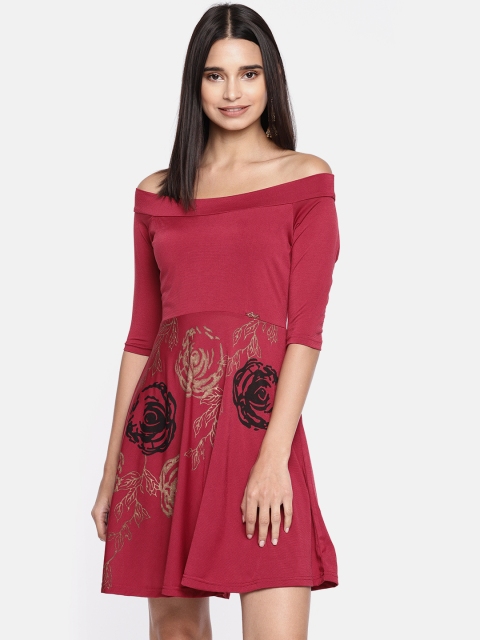 

Ira Soleil Women Maroon Floral A-Line Dress