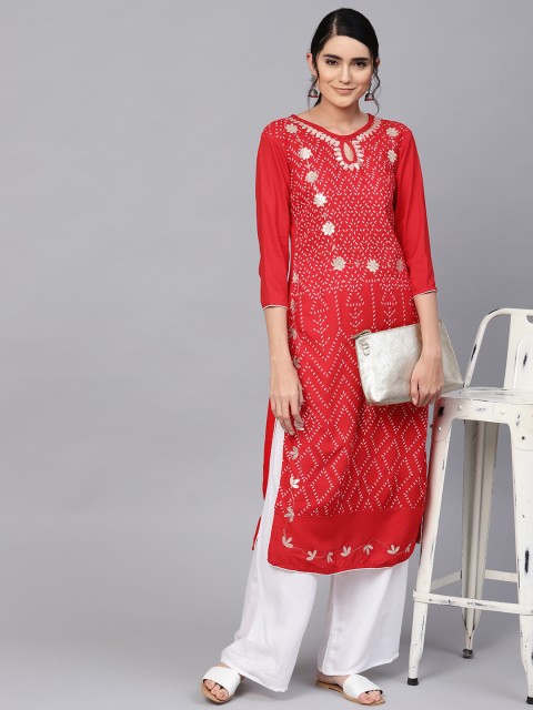 

Ishin Women Red & White Block Printed Kurta with Palazzos