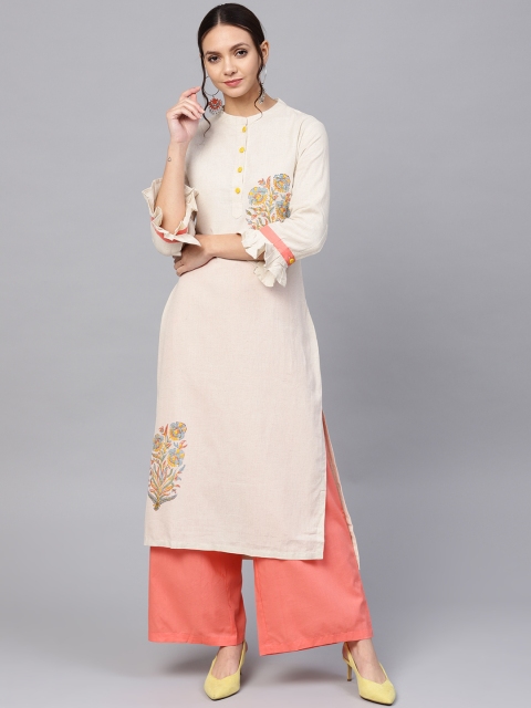 

Ishin Women Off-White & Peach-Coloured Solid Kurta with Palazzos