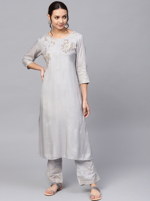 

Ishin Women Grey Embroidered Detail Kurta with Palazzos