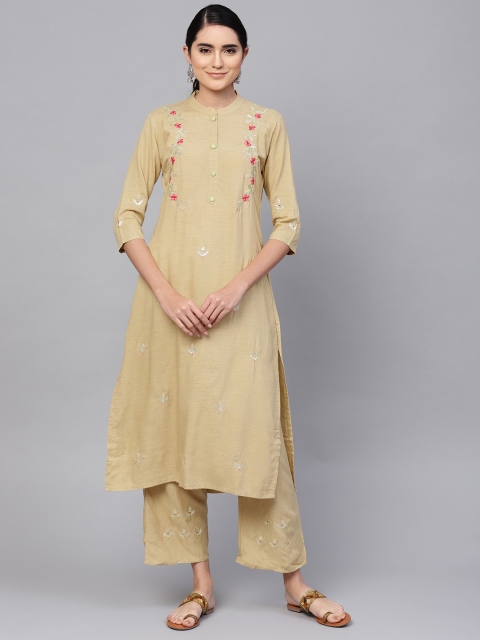 

Ishin Women Beige & Pink Embroidered Kurta with Palazzos