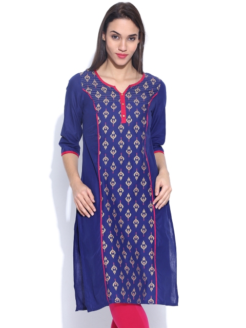 

Aurelia Blue Printed Panelled Kurta