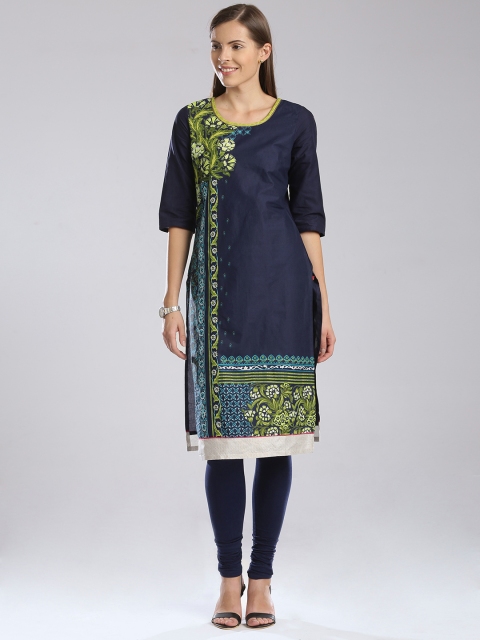 

W Navy Printed Kurta, Navy blue