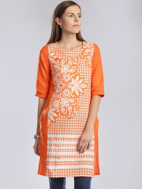 

W Orange Printed Panelled Kurta
