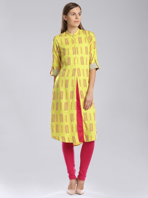 

W Chartreuse Yellow Printed Kurta