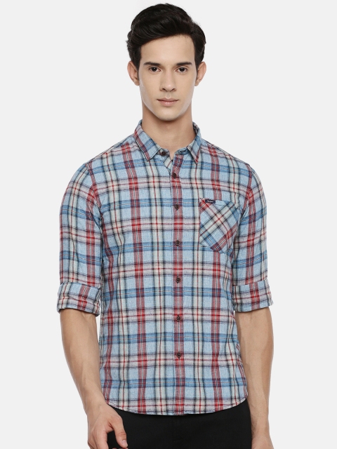 

Pepe Jeans Men Blue & Red Regular Fit Checked Casual Shirt