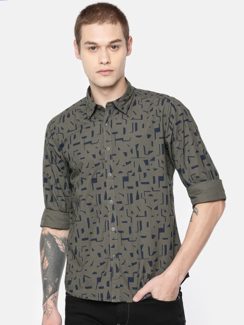 

Pepe Jeans Men Olive Green & Navy Blue Regular Fit Printed Casual Shirt