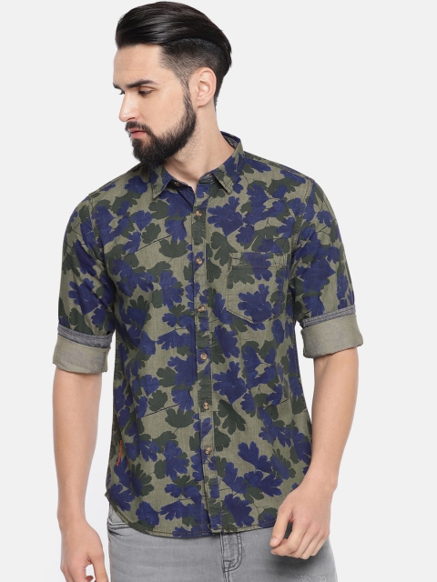 

Pepe Jeans Men Olive Green & Navy Blue Regular Fit Printed Casual Shirt