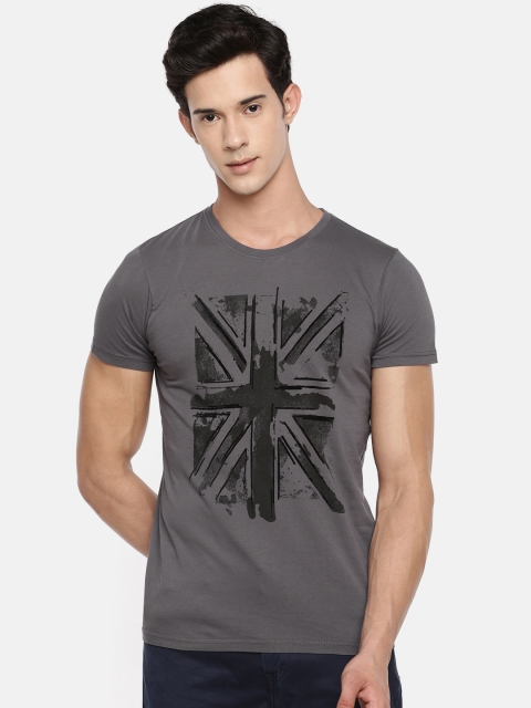 

Pepe Jeans Men Charcoal Grey Printed Round Neck Pure Cotton T-shirt