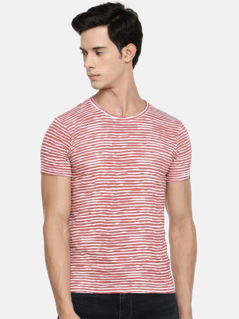 

Pepe Jeans Men Red White Striped Slim Fit Round Neck Pure Cotton T-shirt